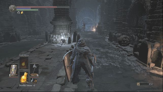 The enemy at the end of the corridor is fast and he can throw projectiles at you from distance. - Catacombs of Carthus - Walkthrough - Dark Souls III Game Guide & Walkthrough