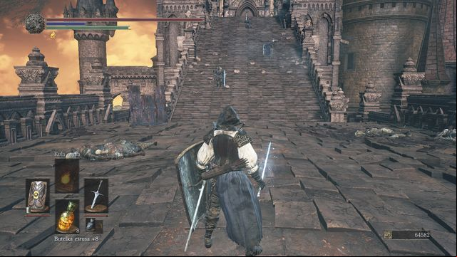 It is difficult to separate the knights - wait for them to come down or dash around them and run for the elevator. - Grand Archives - rooftops - Walkthrough - Dark Souls III Game Guide & Walkthrough
