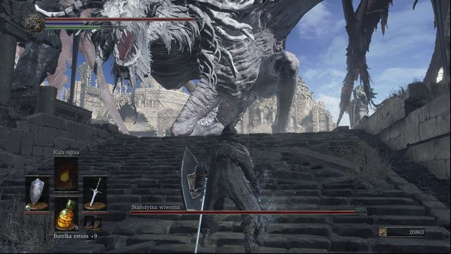 If you want to fight this boss around for a bit longer, remain at the foot o f the stairs, attack the underbelly, tail feet and head (if possible). - Ancient Wyvern - Bosses - Dark Souls III Game Guide & Walkthrough