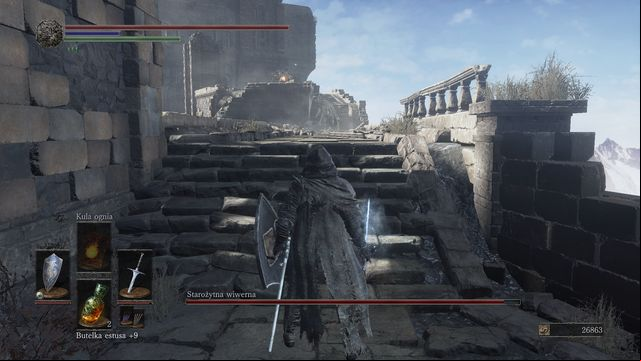 Go up, across the bridge and climb up the ladder. - Ancient Wyvern - Bosses - Dark Souls III Game Guide & Walkthrough
