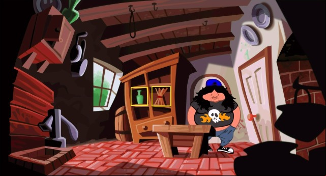 Leave Red Edisons lab and head up the stairs - Find oil, vinegar and some gold, and give them to Red Edison - Walkthrough - Day of the Tentacle: Remastered - Game Guide and Walkthrough