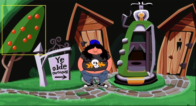 Go outside the house and head right, to the place where you gained control over Hoagie after stepping out of the time capsule - Find oil, vinegar and some gold, and give them to Red Edison - Walkthrough - Day of the Tentacle: Remastered - Game Guide and Walkthrough