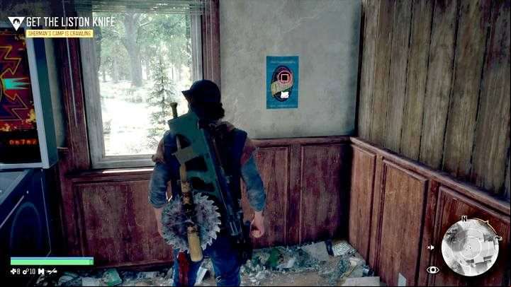 Go into the building and on the wall by the window find a blue poster, which is one of the secrets - Days Gone: Lost Lake - map, secrets, collectibles - Lost Lake region maps - Days Gone Guide