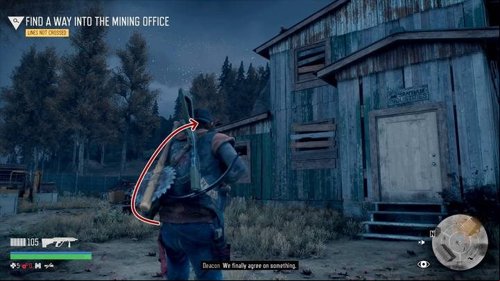 Get aid to get up the small roof and enter the building through a window on the second floor - Days Gone: Earning Our Keep - walkthrough - Main storyline - Days Gone Guide