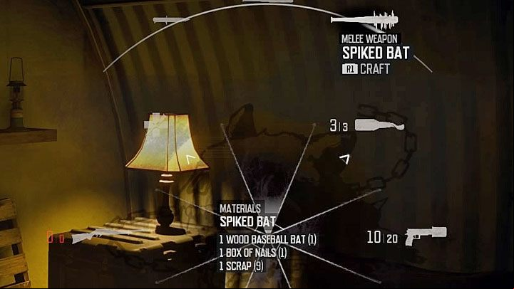 After obtaining the required melee weapon, hold L1 to trigger the survival circle - Days Gone: How to craft upgraded melee weapons? - Character and inventory - Days Gone Guide