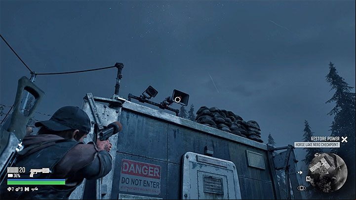 Before you take measures to unlock all the doors of the building, walk around the neighborhood and destroy all the speakers - Days Gone: How to unlock the access to NERO checkpoint? - Campaign - Days Gone Guide