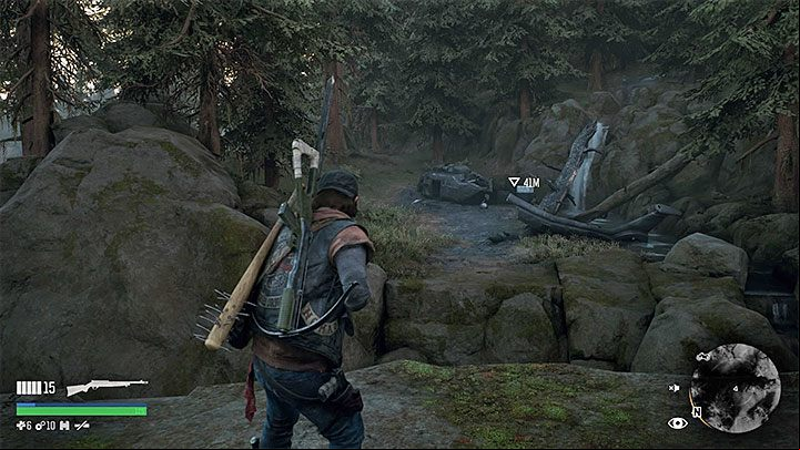 Upon arrival, you will notice that the helicopter is behind a small precipice - Days Gone: How to get to Helicopter wreckage over the precipice? - Exploration - Days Gone Guide