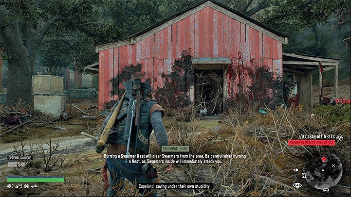 The second nest is inside the red building located in the eastern part of the red area - Days Gone: Where to find Pioneer Cemetery Infestation nests? - Exploration - Days Gone Guide