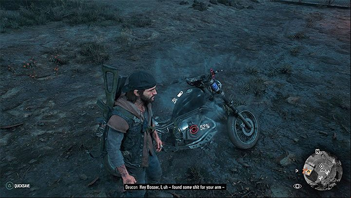 After you park your motorcycle, you can read the percentage of its current durability - this information will be displayed on the engine of the machine - Days Gone: How to repair motorcycle? - Motorcycle - Days Gone Guide