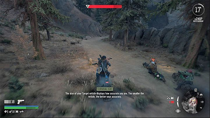 When you approach the target, press L1 to lock the sight at the enemy - Days Gone: How to fight while riding a motorcycle? - Motorcycle - Days Gone Guide