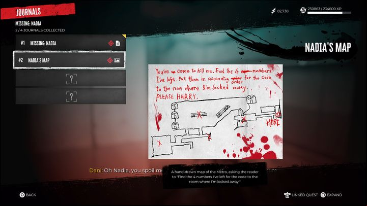 There are 4 locations marked with X that you need to visit - Dead Island 2: Missing Nadia - Lost and found - Dead Island 2 Guide