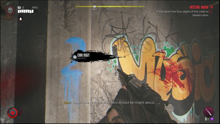 Another is drawn on the wall not far from the area with leaking pipes - Dead Island 2: Missing Nadia - Lost and found - Dead Island 2 Guide