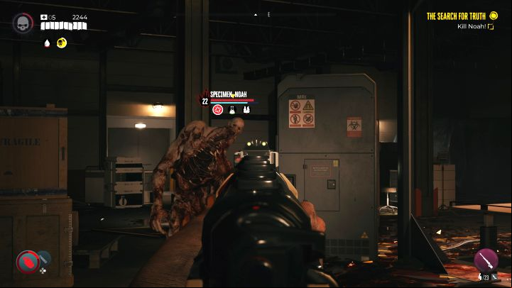 Unfortunately, the boss can also attack at a distance - he spits projectiles that can cause bleeding - Dead Island 2: How to beat Specimen Noah? - Bosses - Dead Island 2 Guide