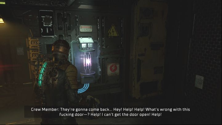 Reach the locked door and perform a melee attack on the console on the wall (screenshot above) - Dead Space Remake: New Arrivals - Main missions - Dead Space Remake Guide