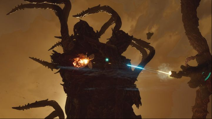 In the final part of the battle, Isaac will be caught by one of the boss's tentacles - Dead Space Remake: How to defeat the final boss Hive Mind? - Bosses - Dead Space Remake Guide