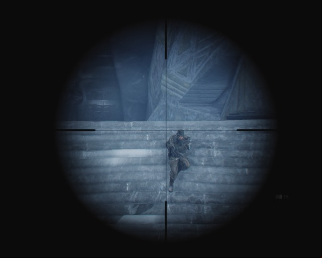 A fight right after you start this part, its a good idea to use a sniper rifle. - Ice Temple | Walkthrough - Walkthrough - Deadfall Adventures Game Guide & Walkthrough