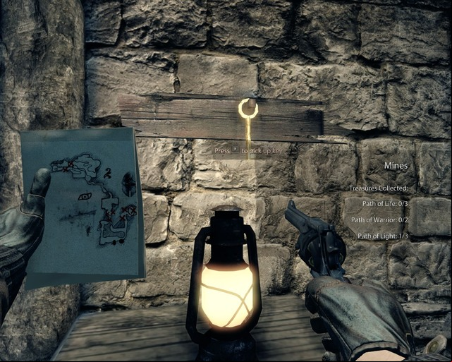 You have to take the key thats hanging on the wall. - Mines | Walkthrough - Walkthrough - Deadfall Adventures Game Guide & Walkthrough