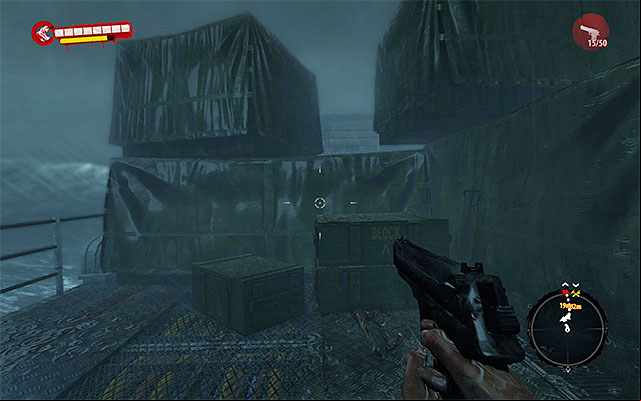 To continue a journey, you have to jump onto chests (screen above) - Find a way onto a main deck | Prologue - The Storm - Prologue - The Storm - Dead Island Riptide Game Guide