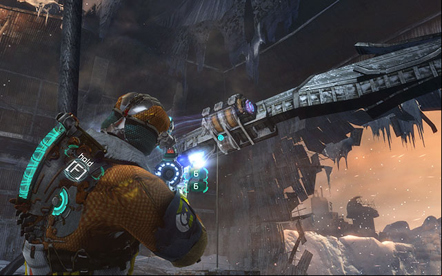 To get the third part, you need to pull up the cargo lift- you do this by using kinesis on the knob, above - Collect the Probe components | 11: Signal Hunting - 11: Signal Hunting - Dead Space 3 Game Guide