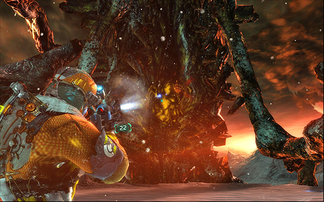 After a while, a giant beast that sucks everything within reach, will enter the stage - Probe the Specimen for information | 12: Autopsy - 12: Autopsy - Dead Space 3 Game Guide