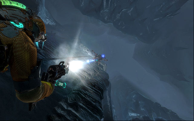 Eventually, you will reach another climbing mechanism - this time around the climbing is going to be more demanding - Locate the lift controls | 13: Reach for the Sky - 13: Reach for the Sky - Dead Space 3 Game Guide