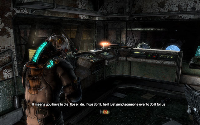 Inside the control room of the Mid Station - you need to use the interface to restore power first (the puzzle, that is about putting two pointers into designated area, that you have been solving before) - Chapter 5 | Secrets - Secrets - Dead Space 3 Game Guide