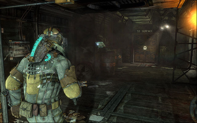 After youve obtained a new suit and stepped through the scanner look at the barrels to the left - Chapter 9 | Secrets - Secrets - Dead Space 3 Game Guide
