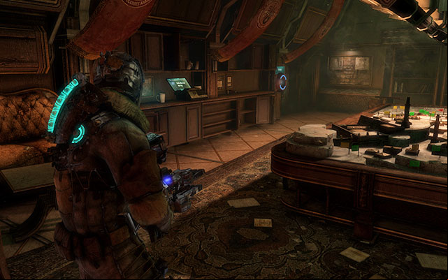 On the locker to the left, in the room with the model in the middle - Chapter 10 | Secrets - Secrets - Dead Space 3 Game Guide