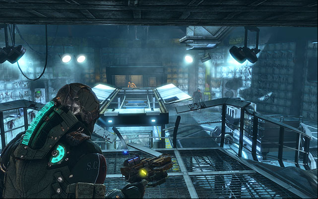 After leaving the elevator go through the corridor to one of ages leading to the lab - Meet Ellie in the Rosetta lab | 14: Everything Has Its Place - 14: Everything Has Its Place - Dead Space 3 Game Guide