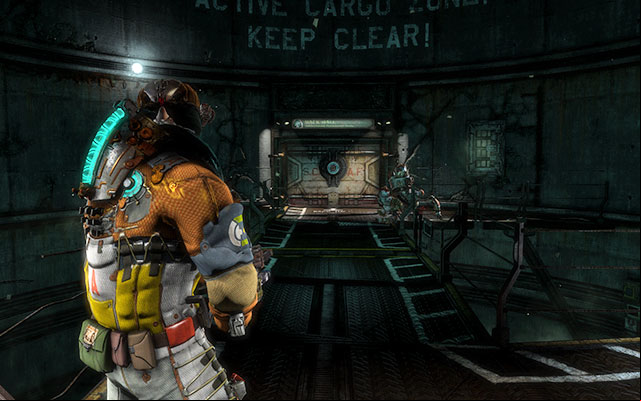 After crossing the bridge, youll get to the door to the next room - Protect the Armory munitions | Side missions: Armory - Side missions: Armory - Dead Space 3 Game Guide