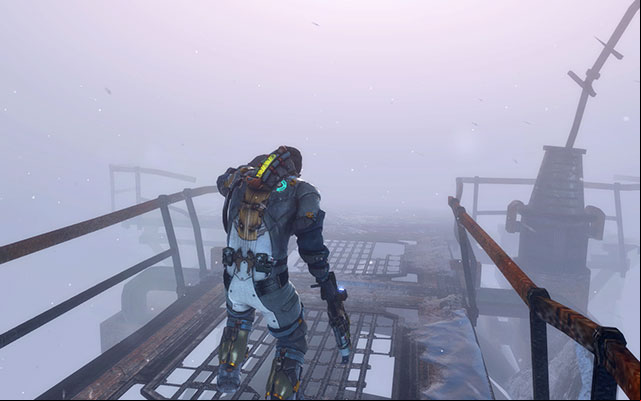 Once you warm up and explore the chamber clearing all crates, move outside and keep following flares - Search for survivors | 8: Off the Grid - 8: Off the Grid - Dead Space 3 Game Guide