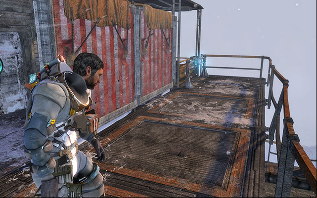 After clearing all lockers, exit the room through the door next to the workbench - Search for survivors | 8: Off the Grid - 8: Off the Grid - Dead Space 3 Game Guide