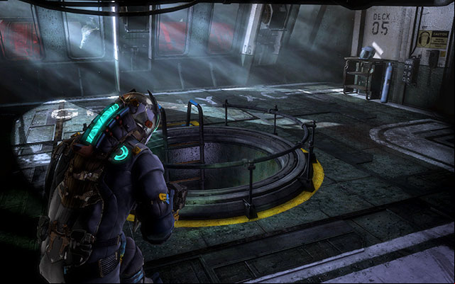 Go through the next doors until you get to the room with a ladder in its center - Explore the Greely | Side missions: C.M.S. Greely - Side missions: C.M.S. Greely - Dead Space 3 Game Guide
