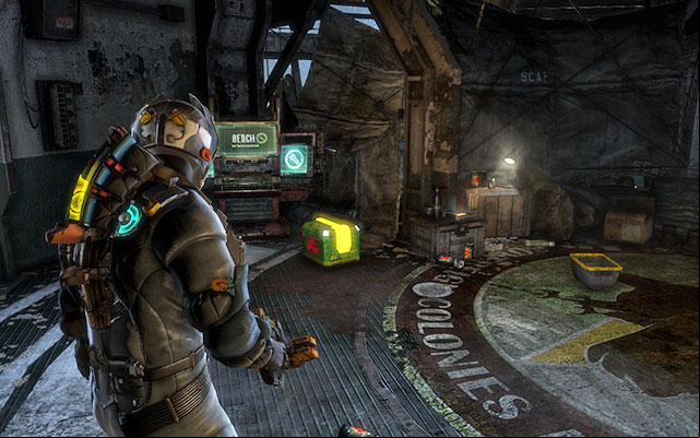 Before you leave the room and go to the elevator, look around carefully - you can find here several crates with ammo, met kits and crafting parts - Decipher the message in the irals Quarters | 4: Historys Ember - 4: Historys Ember - Dead Space 3 Game Guide