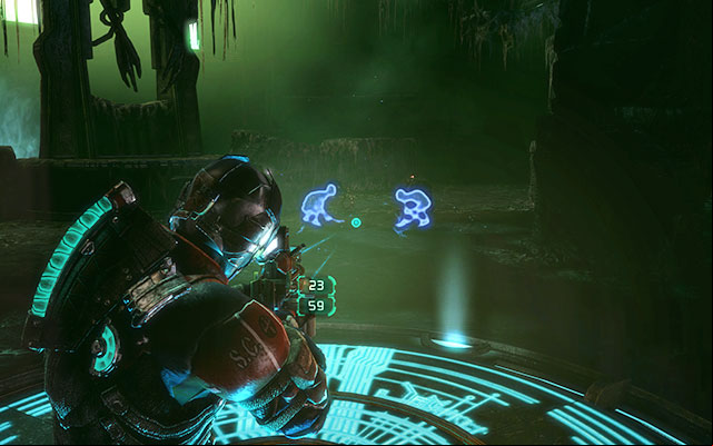 Before you enter a huge room with a statue in its center, youll find a round platform - when you stand on it, kinesis and stasis effects will be strengthened - 17: A Strange City ending - 17: A Strange City - Dead Space 3 Game Guide