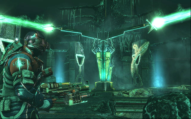 On the above screen you can see a correct setting of the machine, looking from the side of the elevator - Align the Power Array | 18: Kill or Be Killed - 18: Kill or Be Killed - Dead Space 3 Game Guide