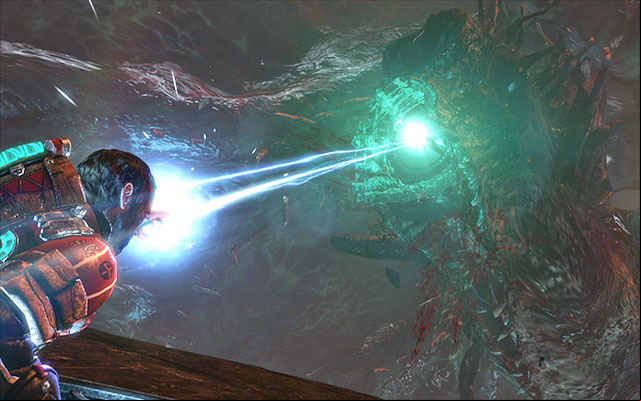 When you destroy all three eyes, the monster will pull inside his stomach a fragment with Codex and Carver - Reach the machine | 19: Endings - 19: Endings - Dead Space 3 Game Guide