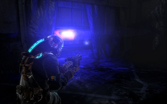 Inside the room with many s, on one of shelves enlightened with a purple light - Chapter 4 - p. 1 | Secrets - Secrets - Dead Space 3 Game Guide