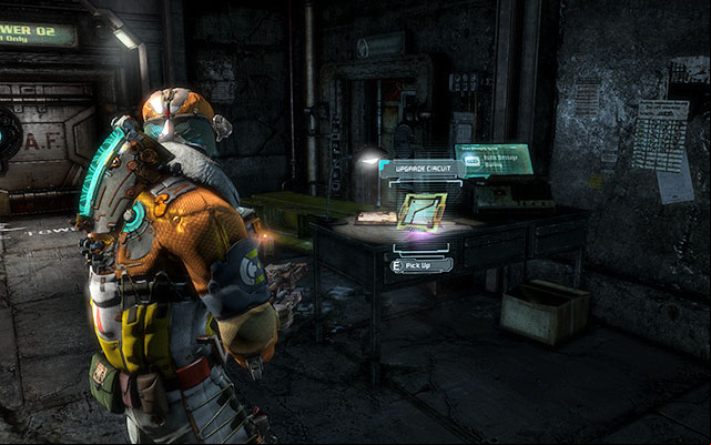On the table in the room with the elevator and one locked door opened with the key - Chapter 11 - p. 1 | Secrets - Secrets - Dead Space 3 Game Guide