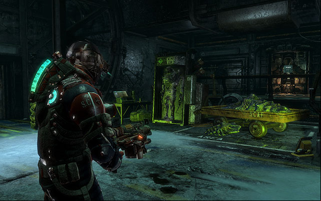 On the table near the cart and the creature, in the room where youll get after riding down the elevator - Chapter 17 | Secrets - Secrets - Dead Space 3 Game Guide