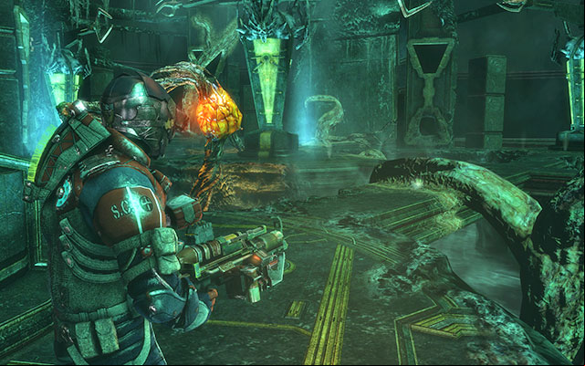 On the age blocked by a growth, left from the elevator - Chapter 18 | Secrets - Secrets - Dead Space 3 Game Guide