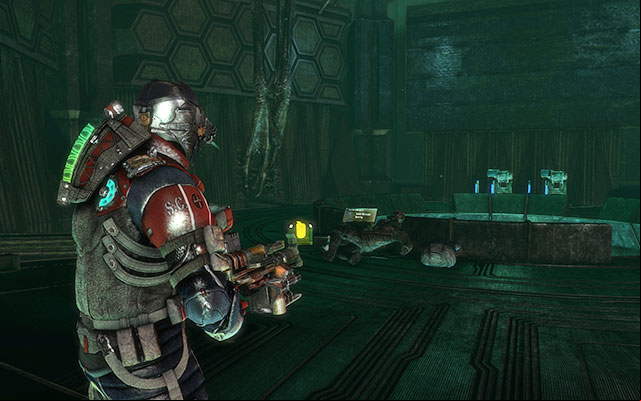 On crate next to corpses, in the room with climbing devices - Chapter 18 | Secrets - Secrets - Dead Space 3 Game Guide