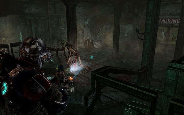 Go further, replenishing your supplies with crates on the floor, until you get to the room with pillars and slightly glaciated part of the room - Investigate Carvers vision | Co-op missions: Marker Containment - Co-op missions: Marker Containment - Dead Space 3 Game Guide
