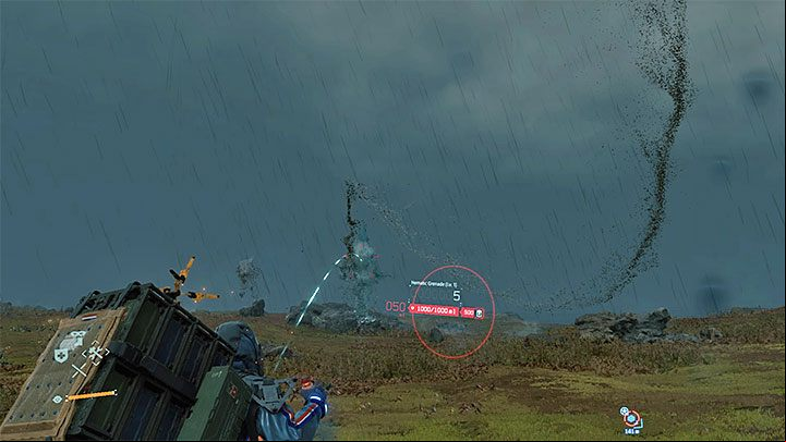 Once you detect a BT, aim at him - the greande needs to hit the floating creature - Fighting Beached Things in Death Stranding - Basics - Death Stranding Guide