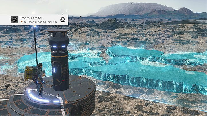 You will receive the trophy after you hand over the materials and see the cut-scene depicting the new road - Death Stranding - List of trophies - Trophy Guide - Death Stranding Guide