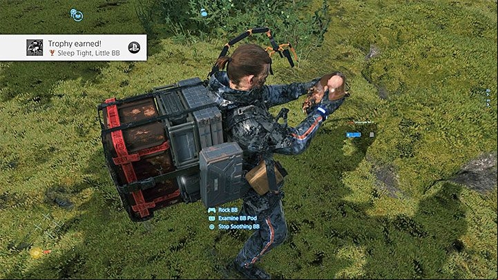 Hold L1 and press Square to start the mini-game during which you will try to calm the child down - Death Stranding - List of trophies - Trophy Guide - Death Stranding Guide