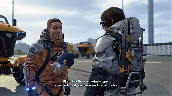 The problem discussed on this page of our guide can already be seen in the first minutes of the game when the main character refuses to shake hands with Fragile during the first meeting in the cave - Why does Sam avoid physical with other people in Death Stranding? - World - Death Stranding Guide