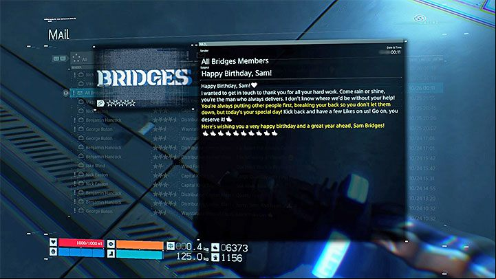 On the day of your birthday, youll receive an e-mail with birthday wishes from all NPCs managing the communication network - What will happen on your birthday in Death Stranding? - Multiplayer and social elements - Death Stranding Guide