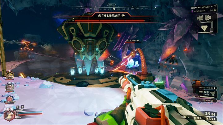 During the whole fight, you will have to keep destroying the robots that fight for The Caretaker to make the boss vulnerable - only then will you be able to inflict any damage on him - Deep Rock Galactic: Industrial Sabotage - main mission objective - Industrial Sabotage - Deep Rock Galactic Guide