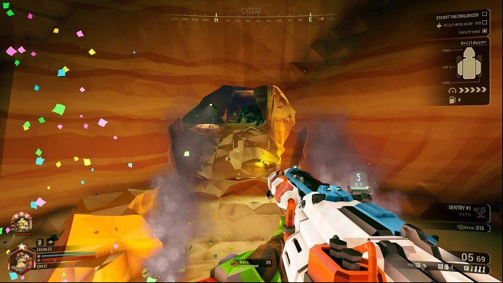 The main objective of the Escort Duty mission is to escort a the Drilldozer all the way to The Ommoran Hearthstone - Deep Rock Galactic: Escort Duty - main mission objective - Escort Duty - Deep Rock Galactic Guide